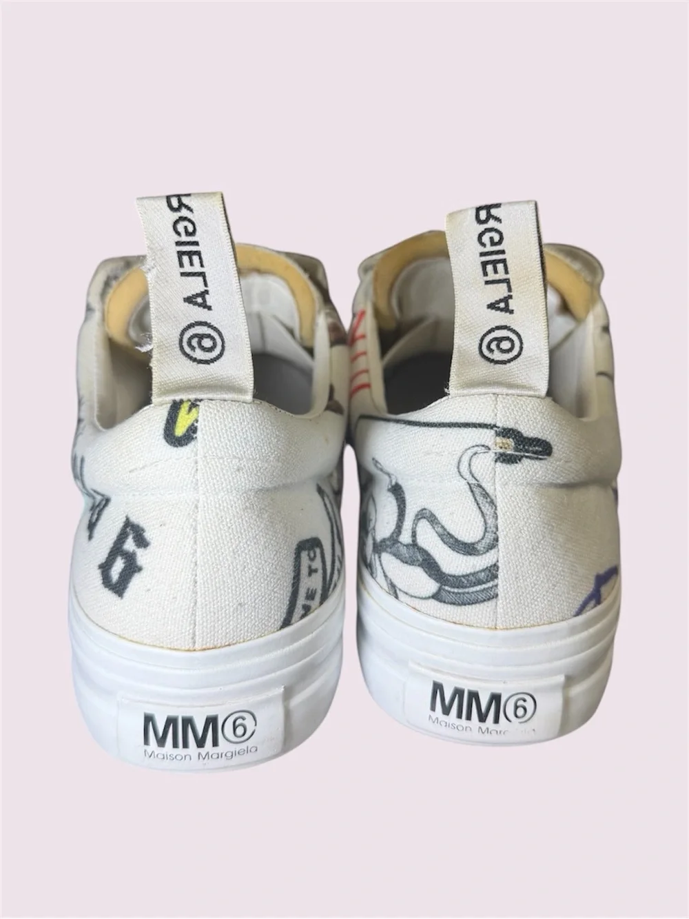 MM6 MAISONMARGIELASCREEN-PRINTED CANVAS FLATFORM SNEAKERS -Size 40EU